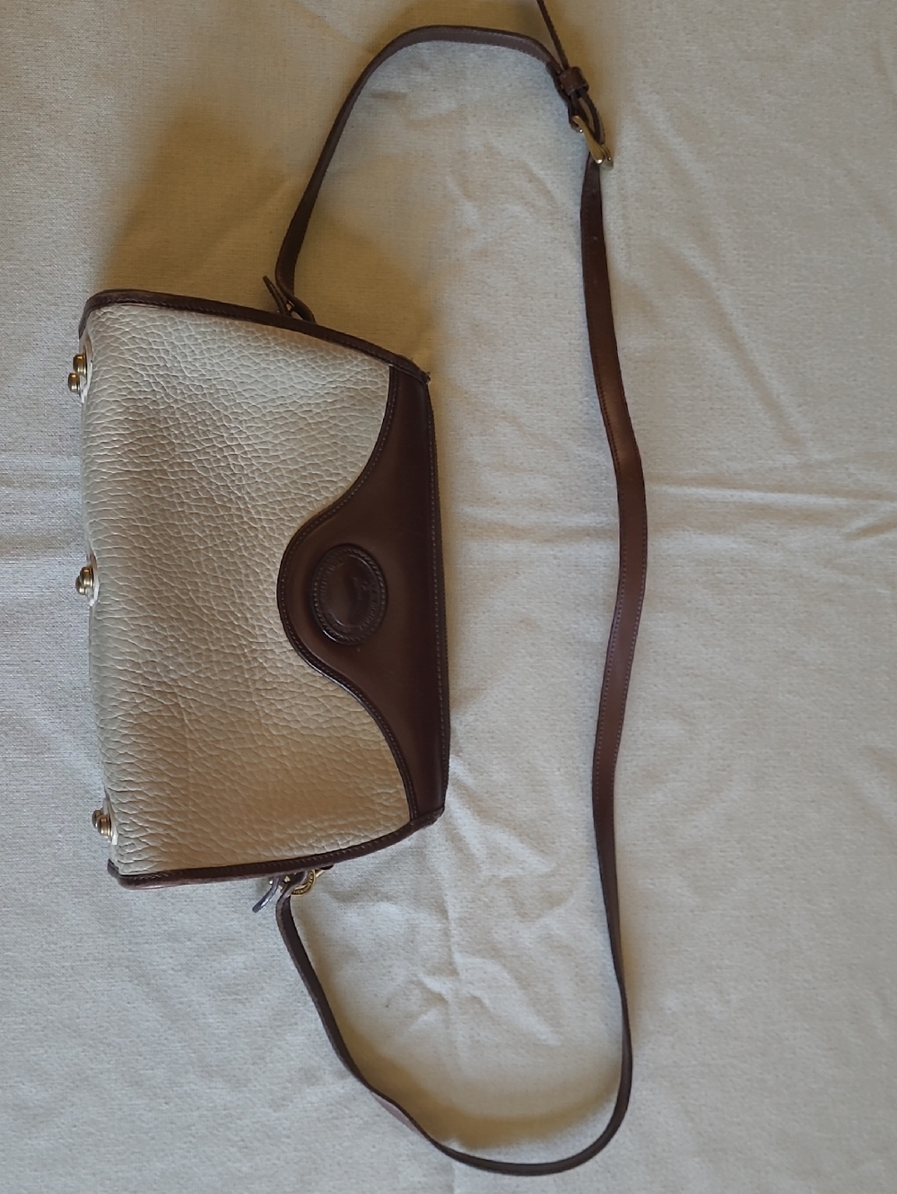 Dooney & Bourke Cream and Brown Crossbody Saddle Bag